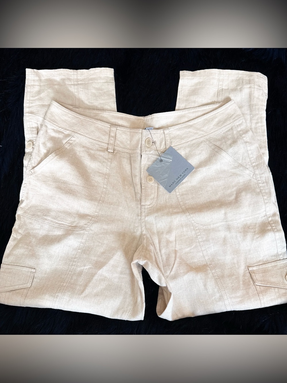 Andrew Marc Men’s Cream Linen-Blend Chinos